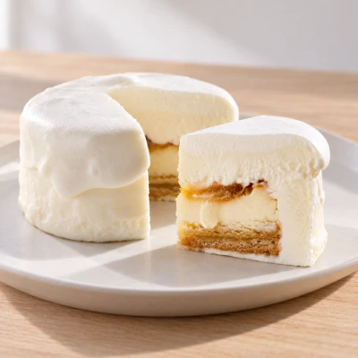 極上牛乳ソフトのクリームチーズケーキ：雰囲気と断面
