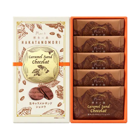 博多の森 生キャラメルサンドショコラ：箱・パッケージ