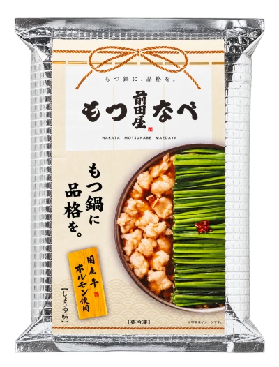 前田屋 もつ鍋 醤油味：箱・パッケージ