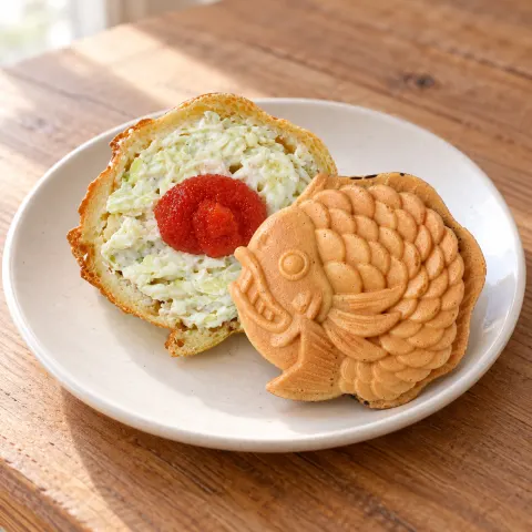 めんたい焼き：雰囲気と断面
