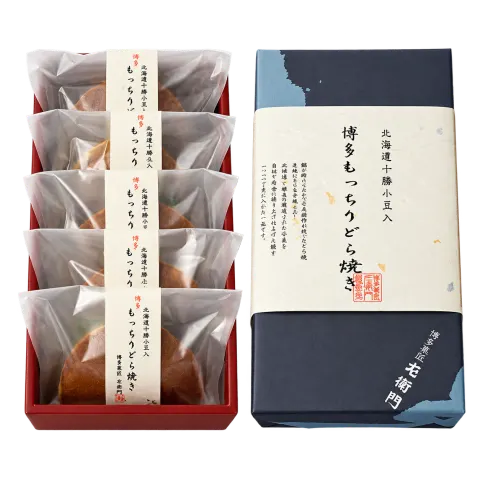 博多もっちりどら焼き：箱・パッケージ（5個入の例）