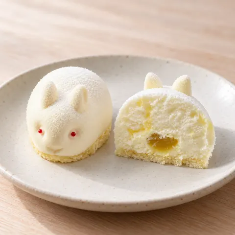 雪うさぎムースケーキ：雰囲気と断面