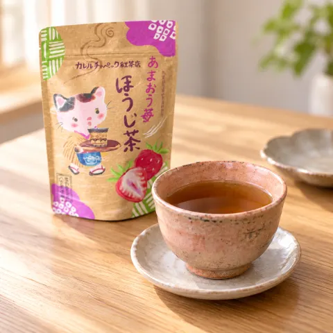 あまおう苺ほうじ茶：お茶を楽しむイメージ