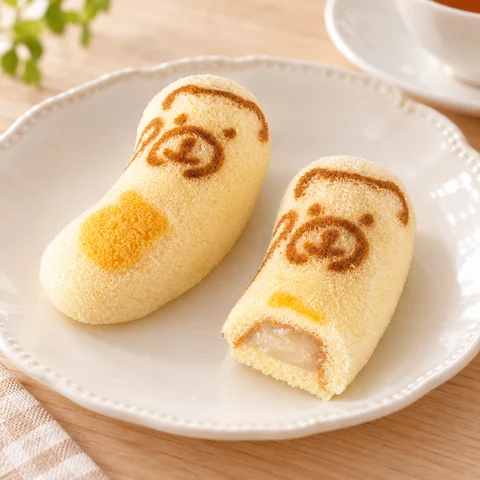 空とぶ東京ばな奈くまッス。 はちみつバナナ味、「見ぃつけたっ」：雰囲気と断面