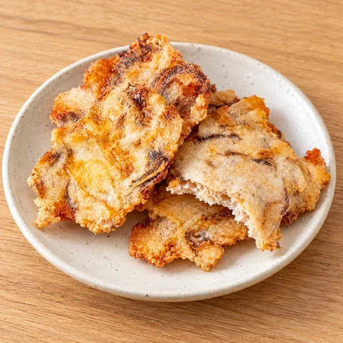 いかから揚げせんべい甘塩だれ：雰囲気と断面