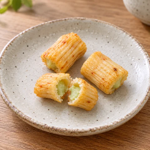 アボカドチーズおかき：雰囲気と断面