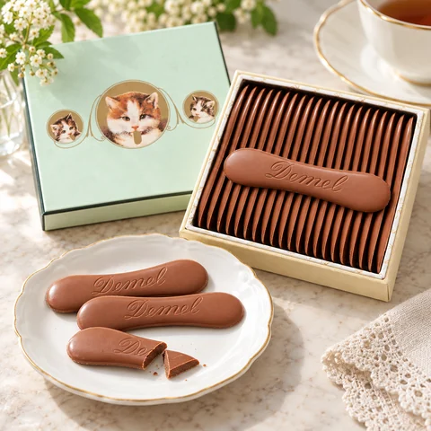 ソリッドチョコ猫ラベル ミルク：雰囲気と断面