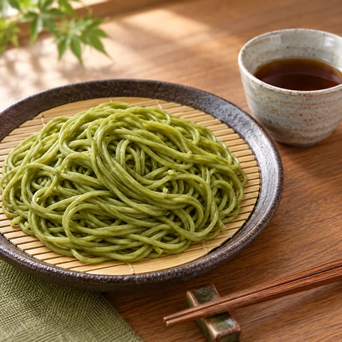 抹茶そば：雰囲気と断面