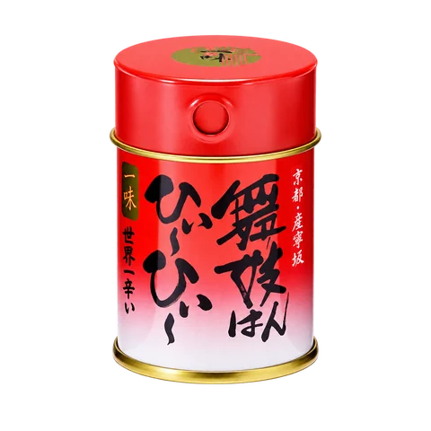 舞妓はんひぃ~ひぃ~一味 缶：箱・パッケージ