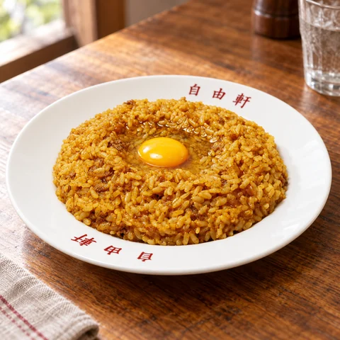 自由軒名物カレー：雰囲気と断面