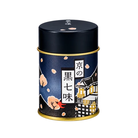 京の黒七味 缶：箱・パッケージ