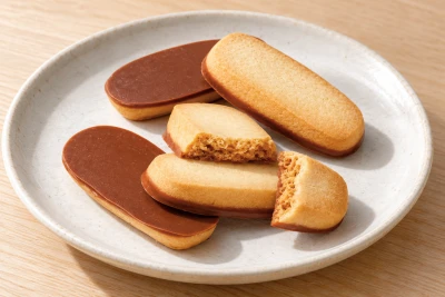 ちんすこう 黒糖チョコ：雰囲気と断面