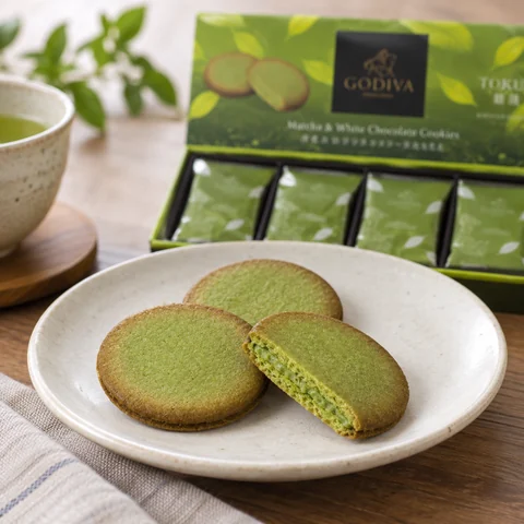 ゴディバ 抹茶＆ホワイトチョコレートクッキー：雰囲気と断面