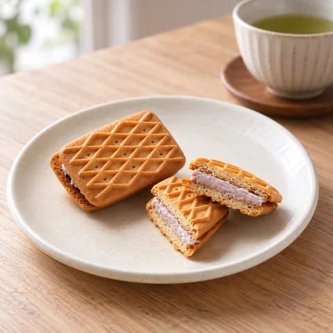 生しるこサンド こしあん：雰囲気と断面