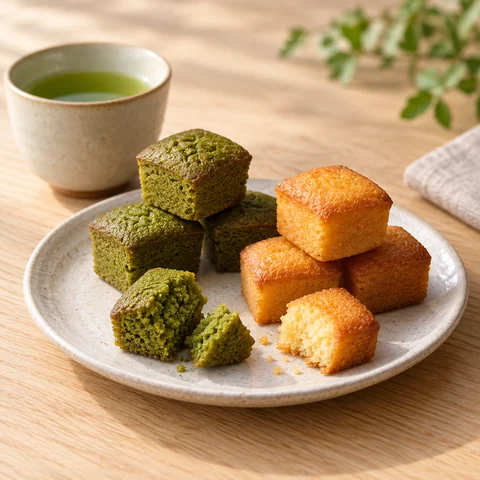 バターミルクケーキ プレーン&宇治抹茶：雰囲気と断面