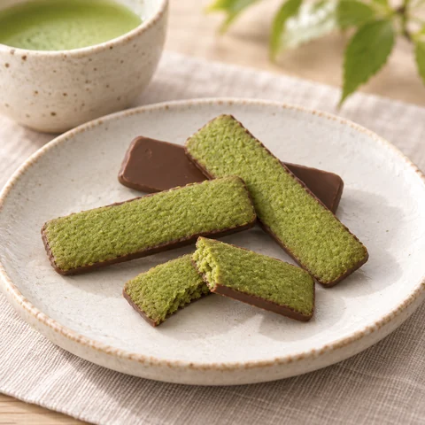 バトンクッキー［抹茶］：雰囲気と断面