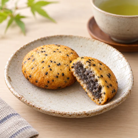 揚まんじゅう 胡麻：雰囲気と断面